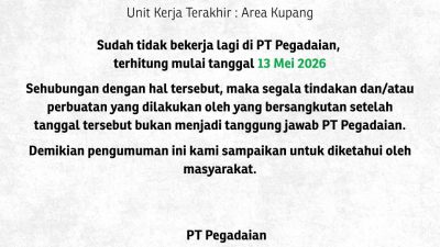 Pemberitahuan Kepada Masyarakat Kupang oleh Pegadaian Kanwil VII Denpasar